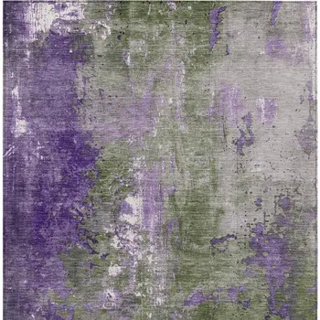 9' X 12' Olive Green And Purple Abstract Washable Indoor Outdoor Area Rug