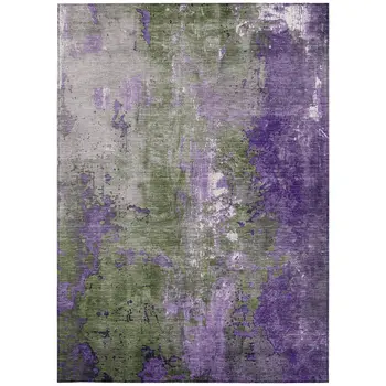 9' X 12' Olive Green And Purple Abstract Washable Indoor Outdoor Area Rug