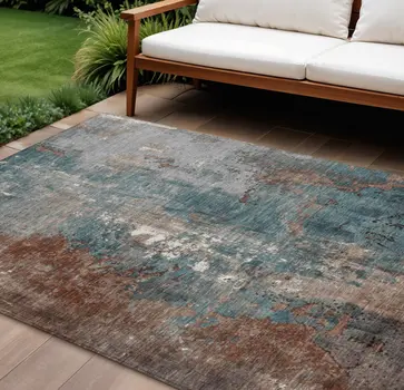 8' X 10' Rust And Teal Blue Abstract Washable Indoor Outdoor Area Rug