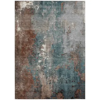 8' X 10' Rust And Teal Blue Abstract Washable Indoor Outdoor Area Rug