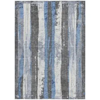3' X 5' Denim Blue And Gray Striped Washable Indoor Outdoor Area Rug