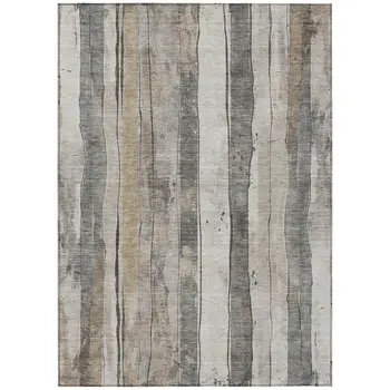 10' X 14' Beige And Gray Striped Washable Indoor Outdoor Area Rug