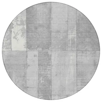 8' Gray And Silver Round Geometric Washable Indoor Outdoor Area Rug