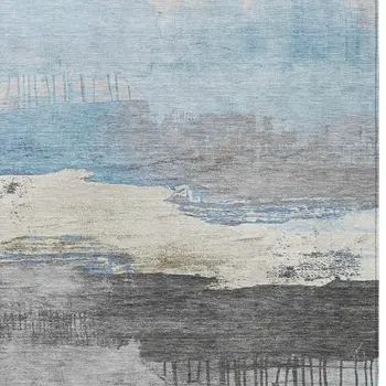3' X 5' Sky Blue And Charcoal Abstract Washable Indoor Outdoor Area Rug