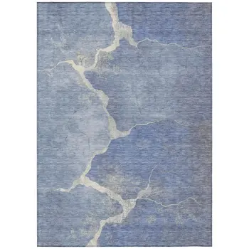 10' X 14' Denim Blue And Beige Abstract Washable Indoor Outdoor Area Rug