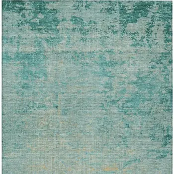 5' X 8' Teal Blue And Wheat Abstract Washable Indoor Outdoor Area Rug