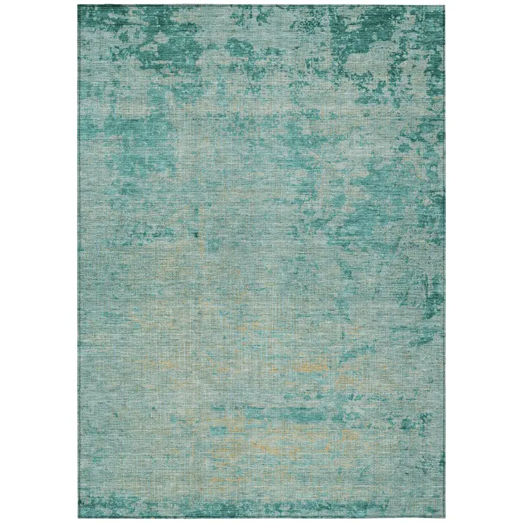 5' X 8' Teal Blue And Wheat Abstract Washable Indoor Outdoor Area Rug