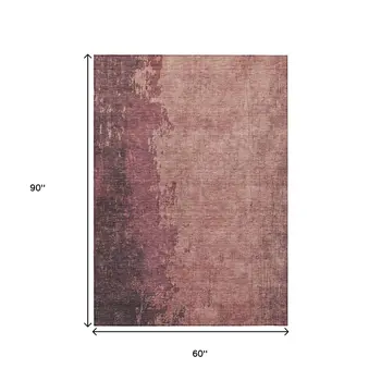 5' X 8' Coral And Mauve Abstract Washable Indoor Outdoor Area Rug