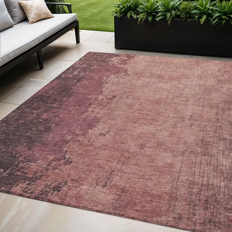 5' X 8' Coral And Mauve Abstract Washable Indoor Outdoor Area Rug