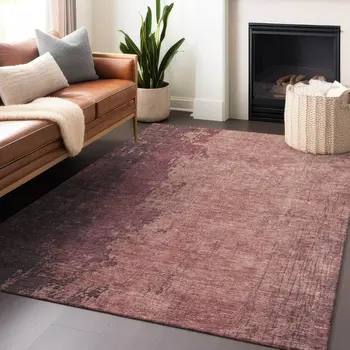5' X 8' Coral And Mauve Abstract Washable Indoor Outdoor Area Rug