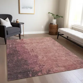 5' X 8' Coral And Mauve Abstract Washable Indoor Outdoor Area Rug