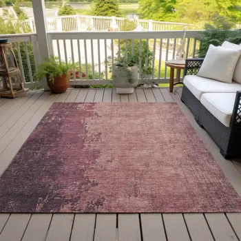5' X 8' Coral And Mauve Abstract Washable Indoor Outdoor Area Rug