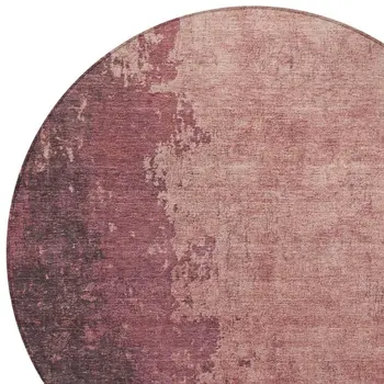 8' Coral And Mauve Round Abstract Washable Indoor Outdoor Area Rug