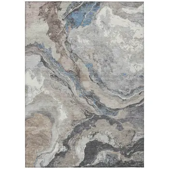 9' X 12' Taupe And Charcoal Abstract Washable Indoor Outdoor Area Rug