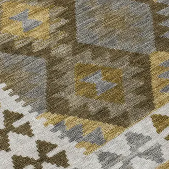 8' X 10' Brown Ivory And Gold Tribal Washable Indoor Outdoor Area Rug