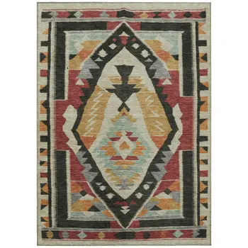 8' X 10' Red Gold And Gray Tribal Washable Indoor Outdoor Area Rug