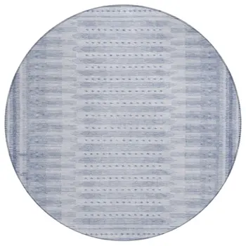 8' Blue And Ivory Round Geometric Washable Indoor Outdoor Area Rug