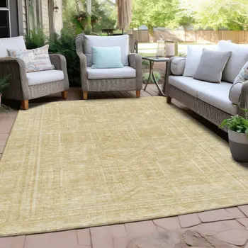 5' X 8' Wheat And Beige Geometric Washable Indoor Outdoor Area Rug