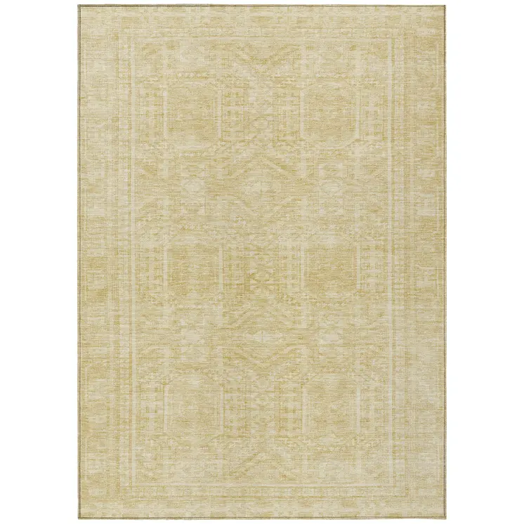 5' X 8' Wheat And Beige Geometric Washable Indoor Outdoor Area Rug