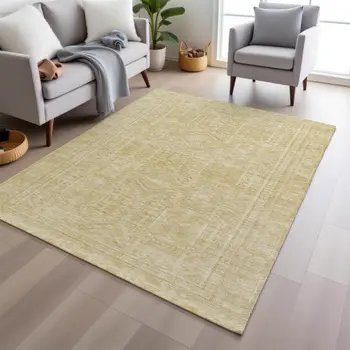 5' X 8' Wheat And Beige Geometric Washable Indoor Outdoor Area Rug