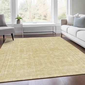 5' X 8' Wheat And Beige Geometric Washable Indoor Outdoor Area Rug
