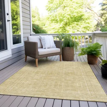 5' X 8' Wheat And Beige Geometric Washable Indoor Outdoor Area Rug