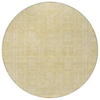 8' Wheat And Beige Round Geometric Washable Indoor Outdoor Area Rug