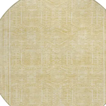 8' Wheat And Beige Round Geometric Washable Indoor Outdoor Area Rug