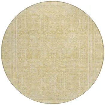 8' Wheat And Beige Round Geometric Washable Indoor Outdoor Area Rug