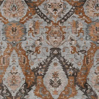 3' X 5' Rust And Gray Damask Washable Indoor Outdoor Area Rug