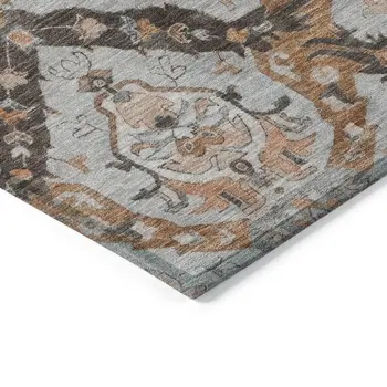 3' X 5' Rust And Gray Damask Washable Indoor Outdoor Area Rug