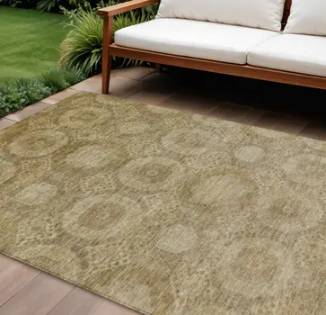 8' X 10' Brown And Beige Medallion Washable Indoor Outdoor Area Rug