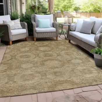 8' X 10' Brown And Beige Medallion Washable Indoor Outdoor Area Rug