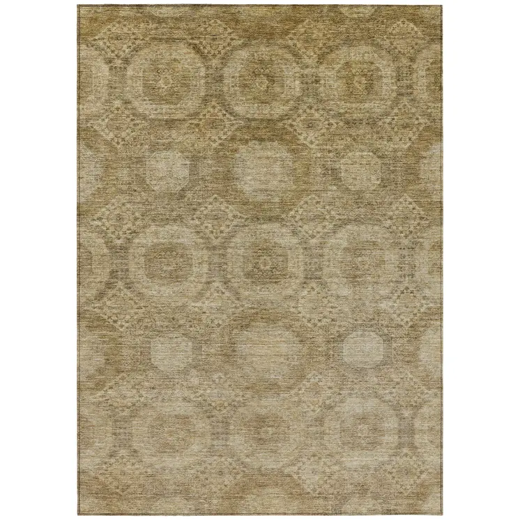 8' X 10' Brown And Beige Medallion Washable Indoor Outdoor Area Rug