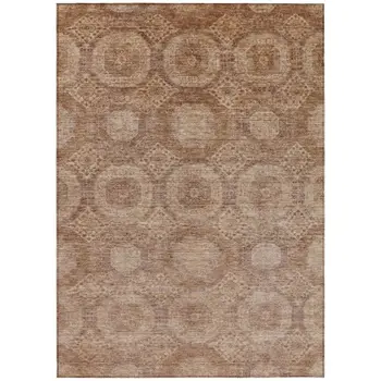 5' X 8' Copper And Rust Medallion Washable Indoor Outdoor Area Rug