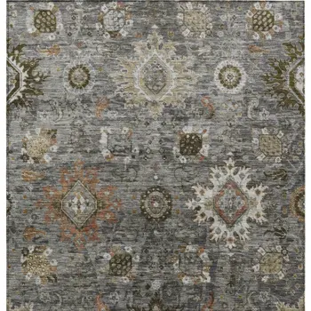 8' X 10' Pewter Beige And Gray Floral Medallion Washable Indoor Outdoor Area Rug