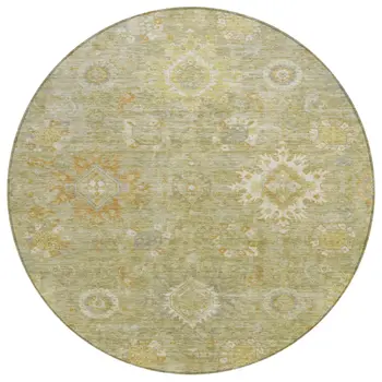 8' Sage Copper And Ivory Round Floral Medallion Washable Indoor Outdoor Area Rug