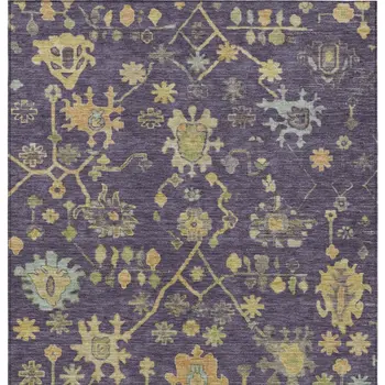9' X 12' Purple And Gold Floral Washable Indoor Outdoor Area Rug