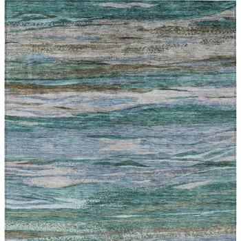 5' X 8' Teal Blue Khaki And Taupe Abstract Washable Indoor Outdoor Area Rug