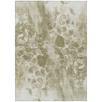 8' X 10' Khaki And Beige Abstract Washable Indoor Outdoor Area Rug