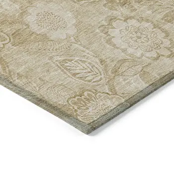 8' Beige And Tan Round Floral Washable Indoor Outdoor Area Rug