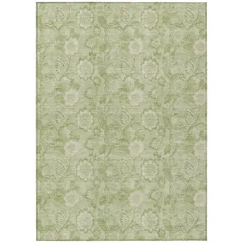 8' X 10' Sage And Mint Green Floral Washable Indoor Outdoor Area Rug