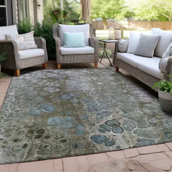 3' X 5' Brown And Gray Abstract Washable Indoor Outdoor Area Rug
