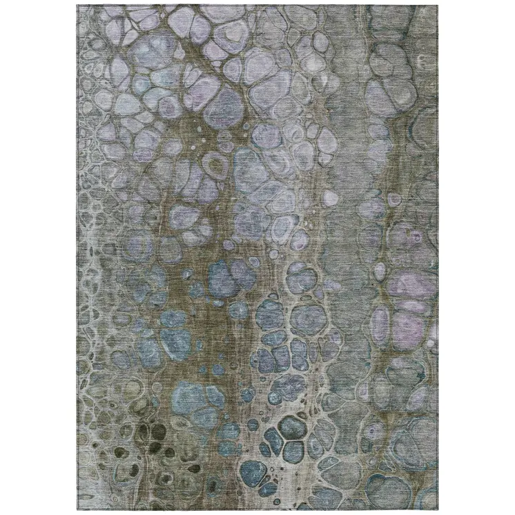 3' X 5' Brown And Gray Abstract Washable Indoor Outdoor Area Rug