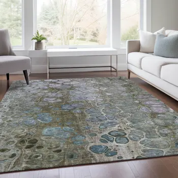 3' X 5' Brown And Gray Abstract Washable Indoor Outdoor Area Rug