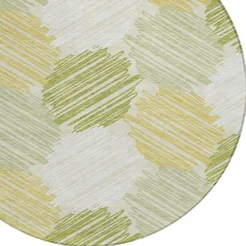 8' Green Ivory And Gold Round Geometric Washable Indoor Outdoor Area Rug
