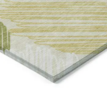 8' Green Ivory And Gold Round Geometric Washable Indoor Outdoor Area Rug