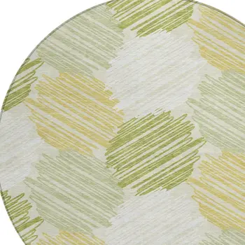 8' Green Ivory And Gold Round Geometric Washable Indoor Outdoor Area Rug