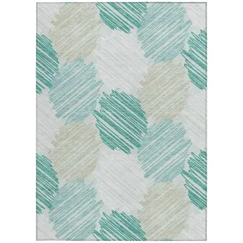 10' X 14' Teal Blue Ivory And Taupe Geometric Washable Indoor Outdoor Area Rug