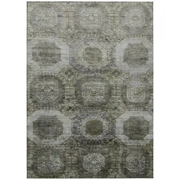 3' X 5' Pewter And Silver Medallion Washable Indoor Outdoor Area Rug